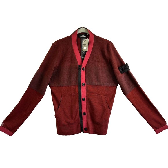 Stone Island Shadow Project Men's Knit Zip-Up Dark Red Wool Blend Cardigan Sz M - Picture 2 of 16